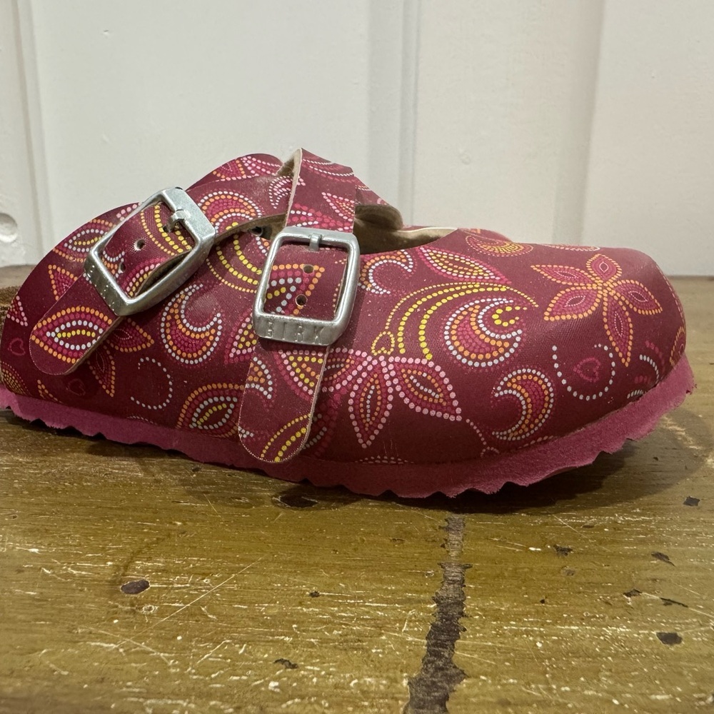 Birkenstock Kids Pink and Yellow Patterned Slippers